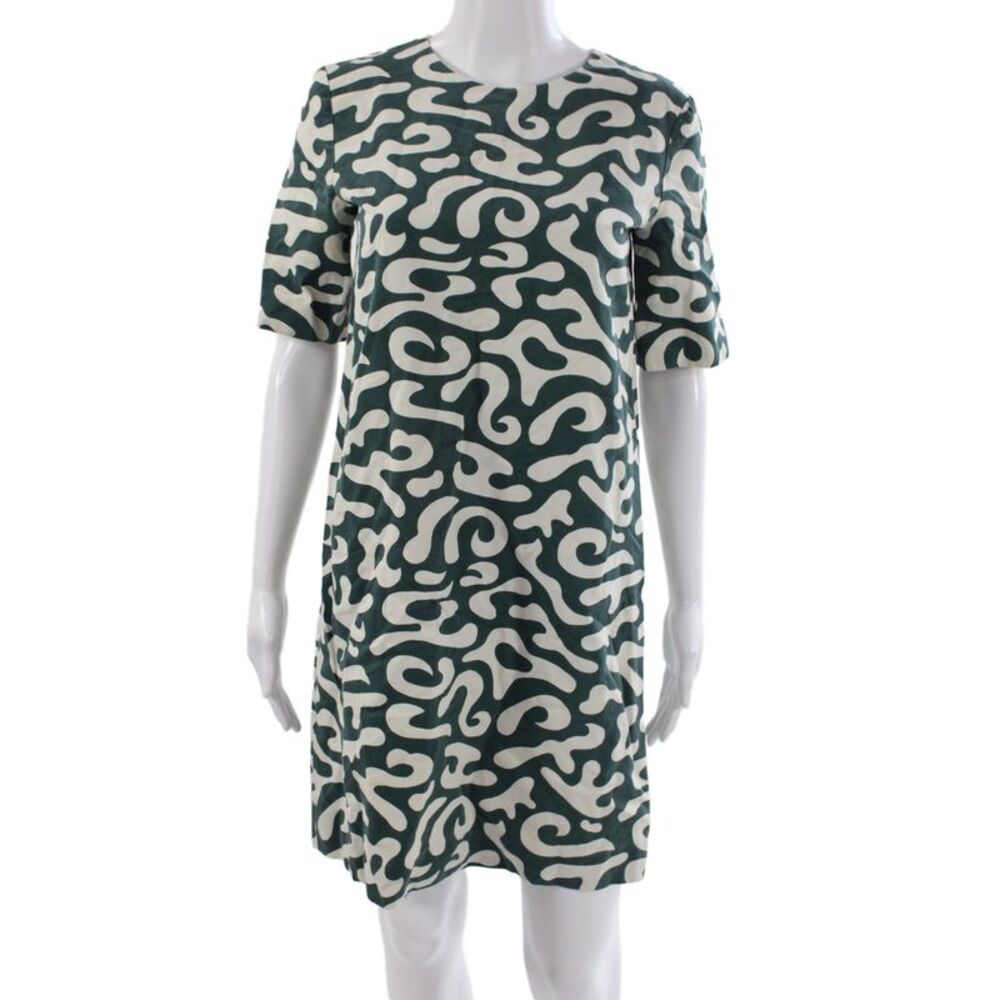 Marni Womens Shift Dress Green Cotton Short Sleeve Round Neck Size 38